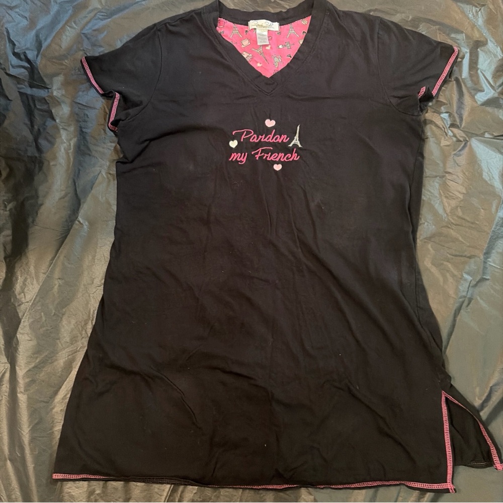 Rene Rofe Black and Pink Sleep Top with Parisian Print